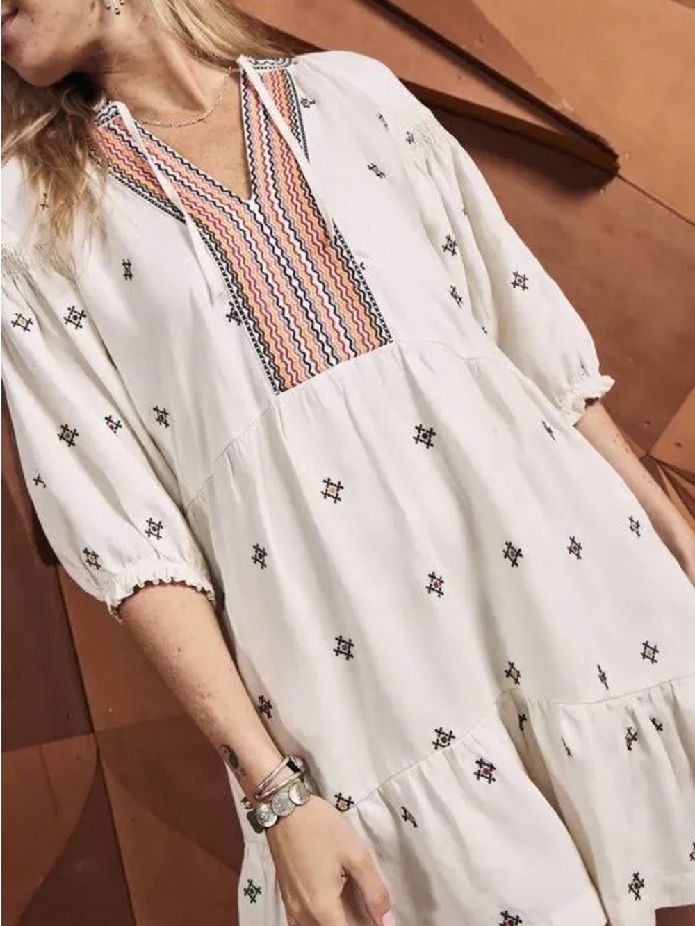 Marine Layer Peyton Embroidered Boho Pattern Mini Dress